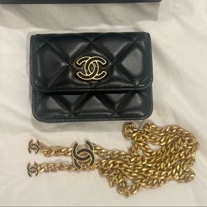 CHANEL Lambskin Enamel Quilted Flap Belt Bag Black